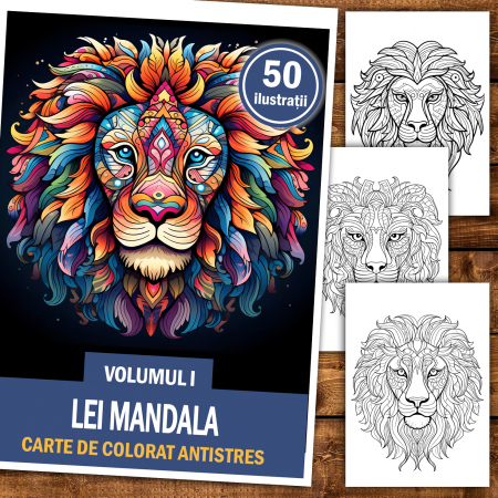 Carte de colorat antistres , 50 de ilustratii Lei Mandala - Volumul I, 106 pagini [1]