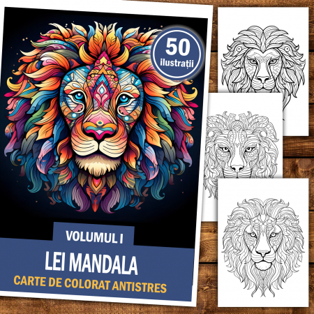 Carte de colorat antistres , 50 de ilustratii Lei Mandala - Volumul I, 106 pagini [1]