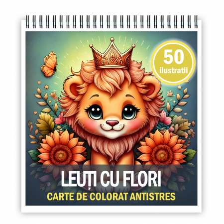 Carti de colorat pentru copii - Carte de colorat antistres , 50 de ilustratii Leuti cu flori, 106 pagini