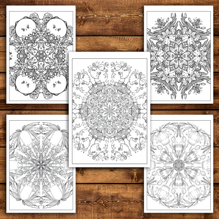 Carte de colorat antistres, 50 de ilustratii Mandale cu Flori - Volumul VI [4]