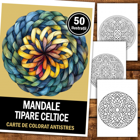 Carte de colorat antistres , 50 de ilustratii Mandale cu Tipare Celtice, 106 pagini [1]