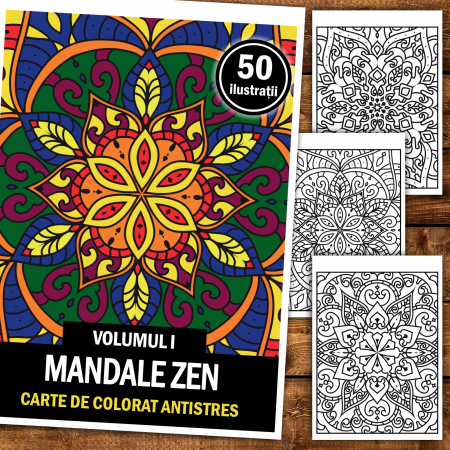 Carte de colorat antistres, 50 de ilustratii Mandale Zen [1]
