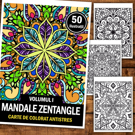 Carte de colorat antistres, 50 de ilustratii Mandale Zentangle - Volumul I [1]