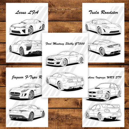 Carte de colorat antistres, 50 de ilustratii Masini Sport - Volumul X, 106 pagini [3]