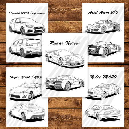 Carte de colorat antistres, 50 de ilustratii Masini Sport - Volumul X, 106 pagini [4]