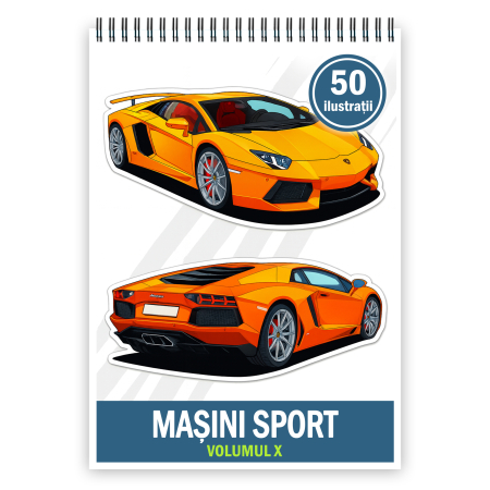 Carti de colorat antistres pentru adulti - Carte de colorat antistres, 50 de ilustratii Masini Sport - Volumul X, 106 pagini