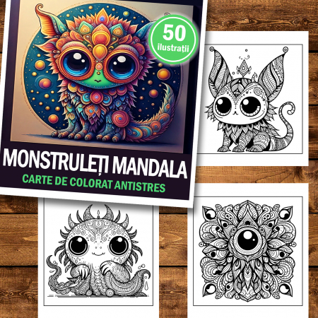 Carte de colorat antistres , 50 de ilustratii Monstruleti Mandala, 106 pagini [1]