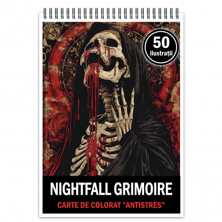 Carti de colorat Horror - Carte de colorat antistres , 50 de ilustratii Nightfall Grimoire, 106 pagini
