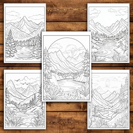 Carte de colorat antistres , 50 de ilustratii Peisaje Montane - Volumul I, 106 pagini [4]