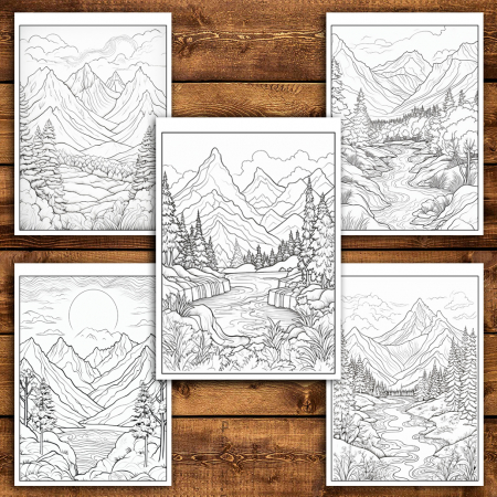 Carte de colorat antistres , 50 de ilustratii Peisaje Montane - Volumul I, 106 pagini [3]