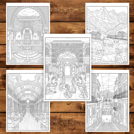 Carte de colorat antistres, 50 de ilustratii Peisaje - Volumul II, 106 pagini [3]