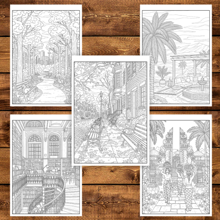 Carte de colorat antistres, 50 de ilustratii Peisaje - Volumul II, 106 pagini [4]