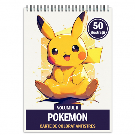Carti de colorat pentru copii - Carte de colorat antistres , 50 de ilustratii Pokemon - Volumul II, 106 pagini