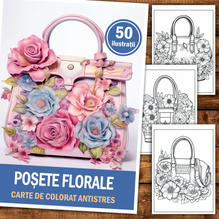 Carte de colorat antistres , 50 de ilustratii Posete Florale, 106 pagini [1]