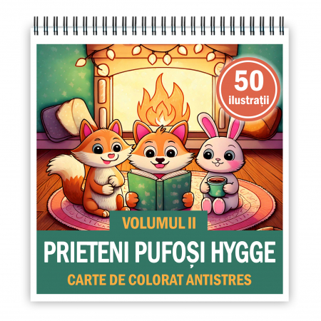 Carti de colorat Cute & Hygge - Carte de colorat antistres , 50 de ilustratii Prieteni Pufosi Hygge - Volumul II, 106 pagini