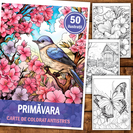 Carte de colorat antistres , 50 de ilustratii Primavara, 106 pagini [1]