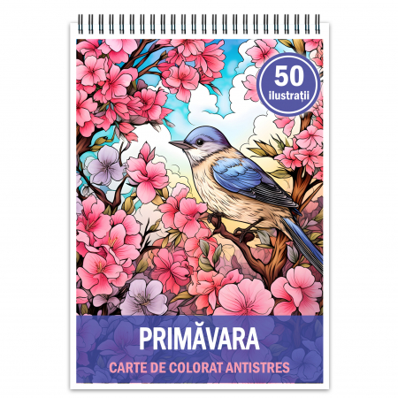 Carti de colorat cu peisaje - Carte de colorat antistres , 50 de ilustratii Primavara, 106 pagini
