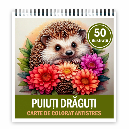 Carti de colorat cu Animale - Carte de colorat antistres , 50 de ilustratii Puiuti Draguti, 106 pagini