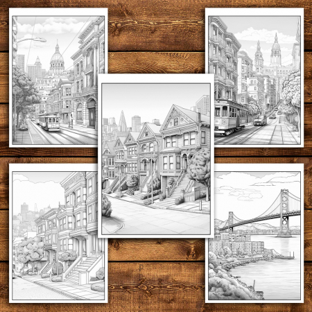 Carte de colorat antistres , 50 de ilustratii San Francisco, 106 pagini [4]