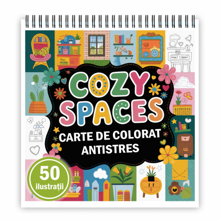Carti de colorat antistres pentru adulti - Carte de colorat antistres , 50 de ilustratii Spatii Cozy, 106 pagini