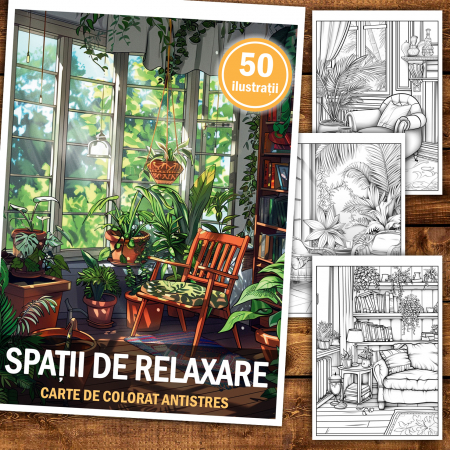 Carte de colorat antistres , 50 de ilustratii Spatii de Relaxare, 106 pagini [1]