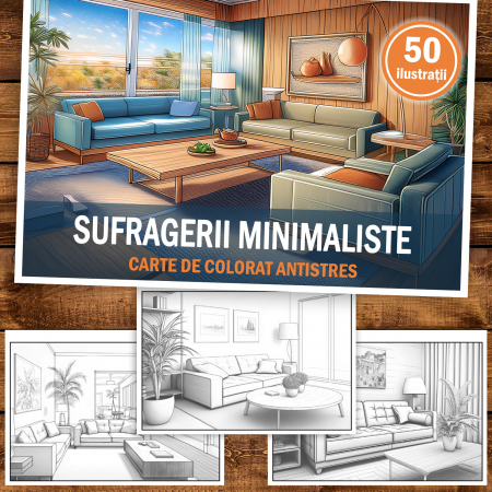 Carte de colorat antistres , 50 de ilustratii Sufragerii Minimaliste, 106 pagini [1]
