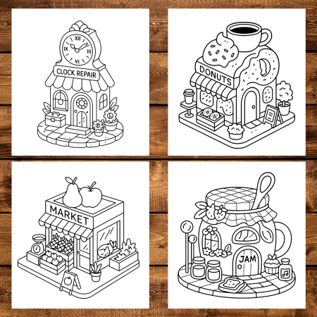 Carte de colorat antistres , 50 de ilustratii Tiny Shops - Volumul I, 106 pagini [2]