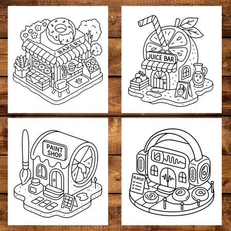 Carte de colorat antistres , 50 de ilustratii Tiny Shops - Volumul I, 106 pagini [3]