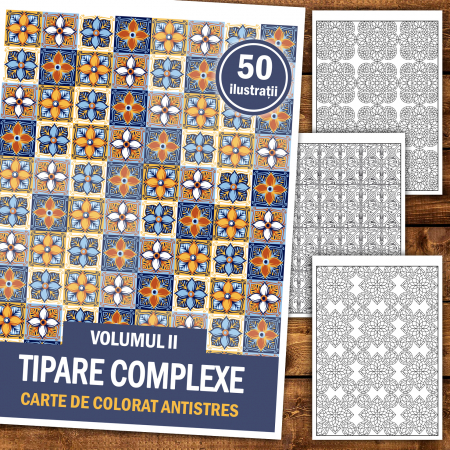 Carte de colorat antistres, 50 de ilustratii Tipare Complexe - Volumul II [1]