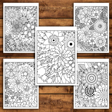 Carte de colorat antistres, 50 de ilustratii Tipare cu Flori [4]