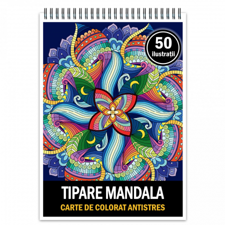 Carti de colorat cu tipare - Carte de colorat antistres, 50 de ilustratii Tipare Mandala