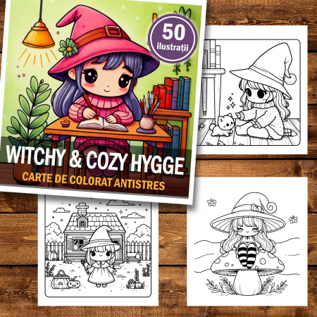 Carte de colorat antistres , 50 de ilustratii Witchy & Cozy Hygge, 106 pagini [1]
