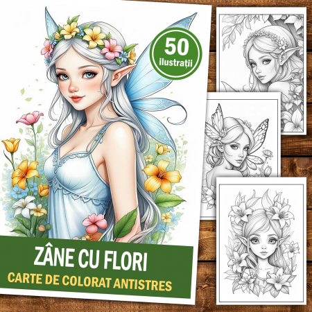 Carte de colorat antistres , 50 de ilustratii  Zane cu Flori, 106 pagini [1]