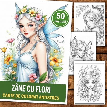 Carte de colorat antistres , 50 de ilustratii  Zane cu Flori, 106 pagini [1]
