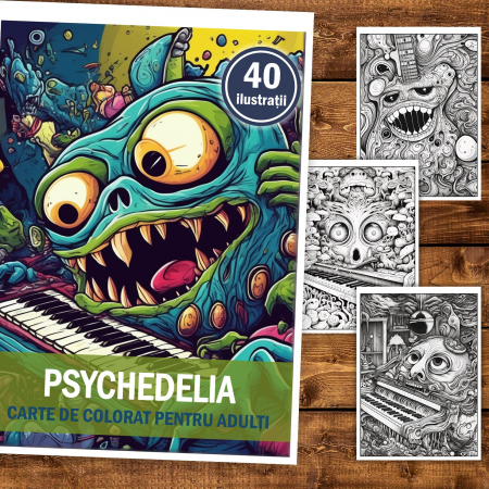 Carti de colorat Psihedelice - Carte de colorat, 40 de ilustratii, Psychedelia, 86 pagini