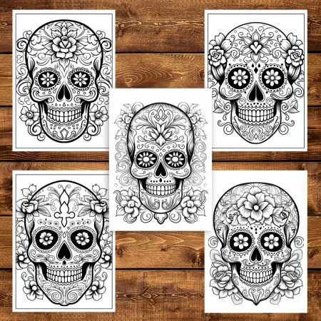 Carte de colorat pentru adulti, 50 de ilustratii, Sugar Skulls - Volumul I, 106 pagini [4]
