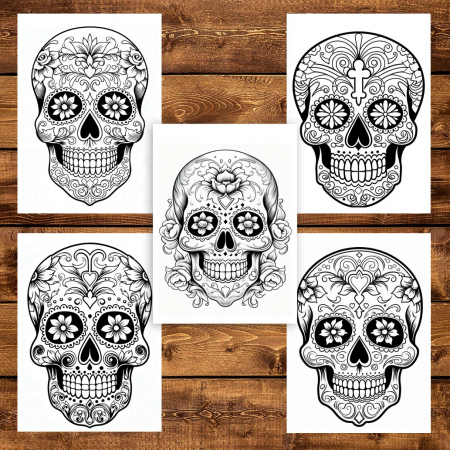 Carte de colorat pentru adulti, 50 de ilustratii, Sugar Skulls - Volumul I, 106 pagini [3]
