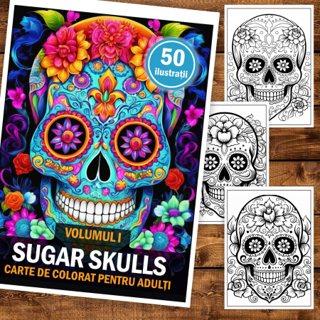 Carte de colorat pentru adulti, 50 de ilustratii, Sugar Skulls - Volumul I, 106 pagini [1]