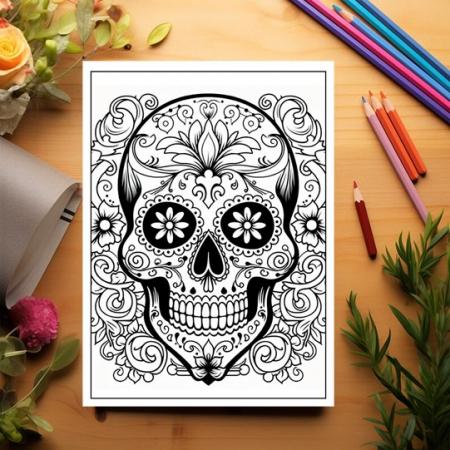Carte de colorat pentru adulti, 50 de ilustratii, Sugar Skulls - Volumul I, 106 pagini [2]