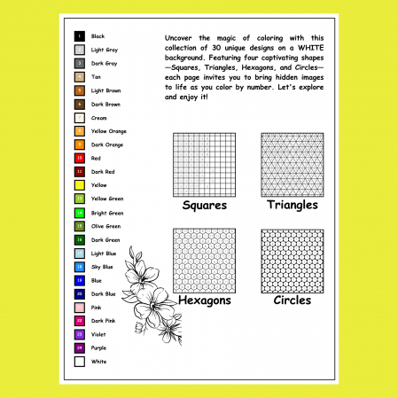 Carte de colorat cu numere, color by number, 30 de ilustratii Blooming Flowers, 66 pagini [4]