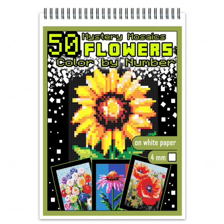 Carti de colorat antistres pentru adulti - Carte de colorat cu numere, color by number, 50 de ilustratii Flowers, 106 pagini