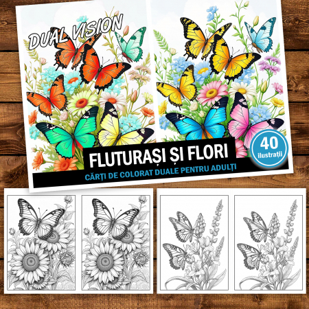 Carte de colorat Dual Vision, 40x2 ilustratii cu Fluturasi si Flori, 86 pagini [1]