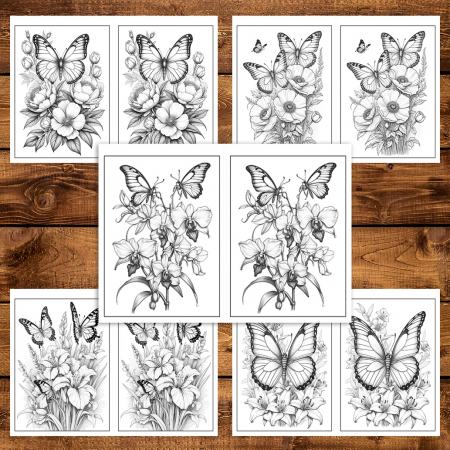Carte de colorat Dual Vision, 40x2 ilustratii cu Fluturasi si Flori, 86 pagini [4]