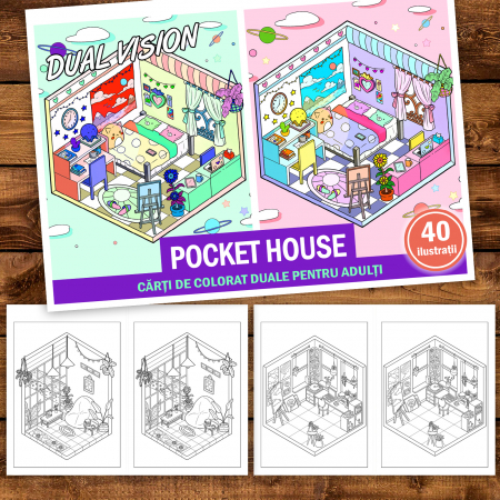 Carte de colorat Dual Vision, 40x2 ilustratii cu Pocket House, 86 pagini [1]