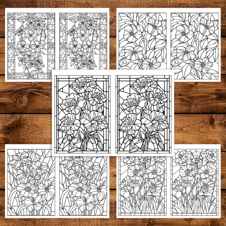 Carte de colorat Dual Vision, 40x2 ilustratii cu Vitralii cu Flori, 86 pagini [3]