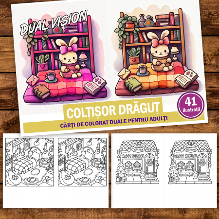 Carte de colorat Dual Vision, 41x2 ilustratii cu Coltisor Dragut, 88 pagini [1]