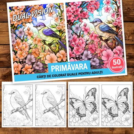 Carte de colorat Dual Vision, 50x2 ilustratii cu Primavara, 106 pagini [1]