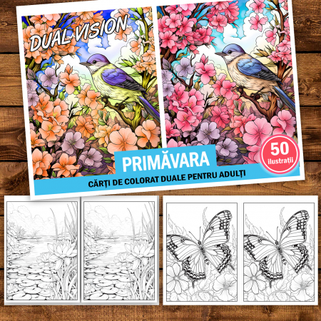 Carte de colorat Dual Vision, 50x2 ilustratii cu Primavara, 106 pagini [2]
