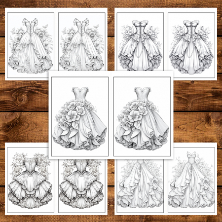 Carte de colorat Dual Vision, 50x2 ilustratii cu Rochii florale, 106 pagini [3]