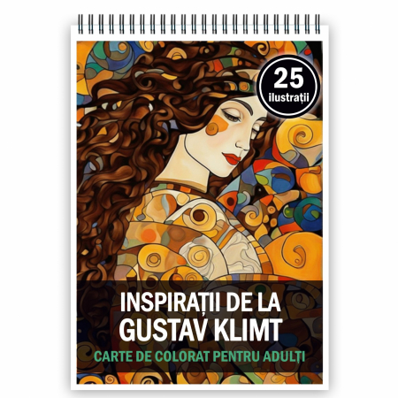 Carti de colorat antistres pentru adulti - Carte de colorat pentru adulti, 25 de ilustratii, Gustav Klimt, 56 pagini